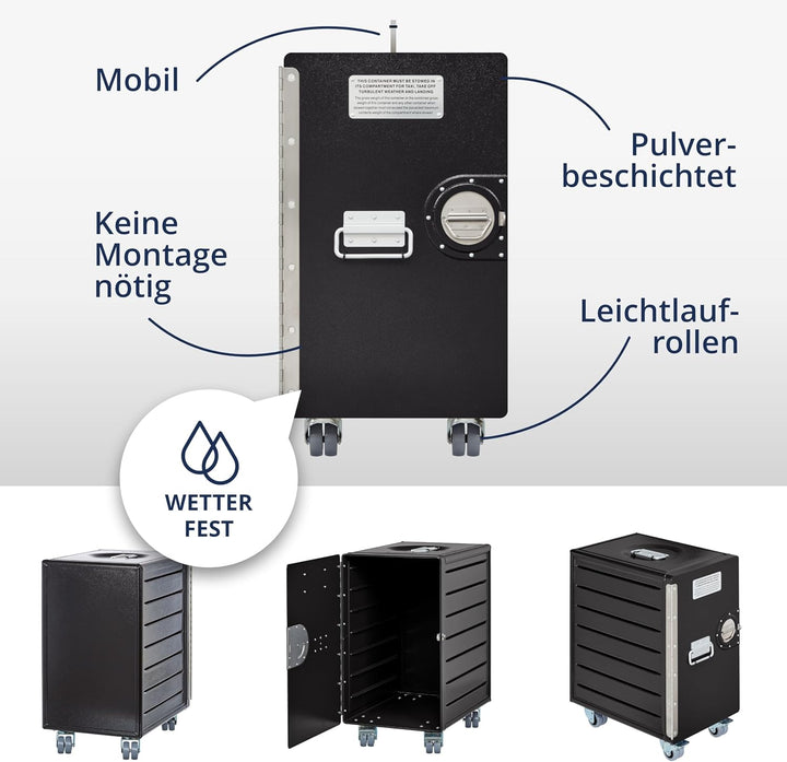 VanDeBord Bord Box XL mit Rollen Schwarz, grosser Rollcontainer, original Flugzeugmöbel aus der Luft