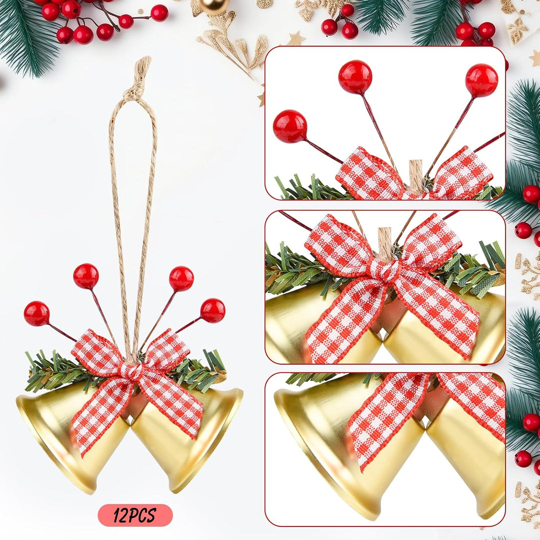 ASTARON 12 Stück Weihnachtsglocken-Ornamente, Weihnachtsbaumschmuck, Glöckchen mit Stechpalmenbeeren