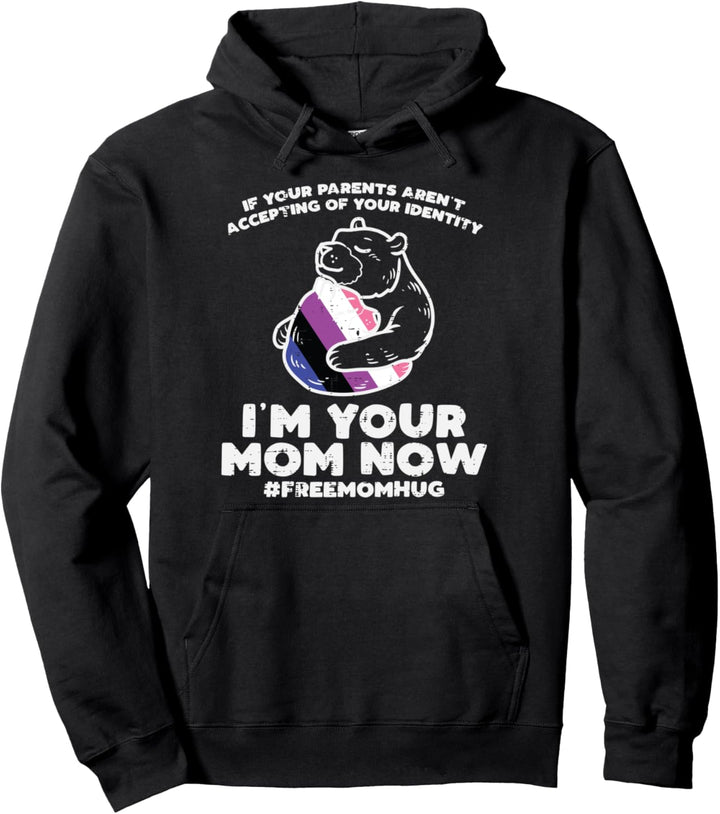 Parents Accepting Im Mom Now Bear Hug LGBTQ Genderfluid Pullover Hoodie