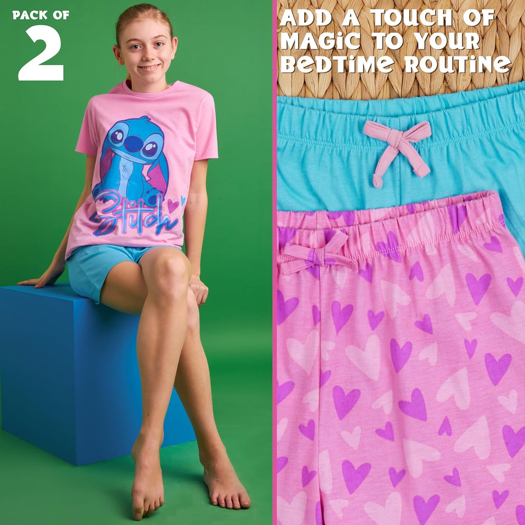 Disney Stitch Schlafanzug Mädchen Kurz, Pyjama T-Shirt & Shorts - Stitch Sachen 7-8 Jahre Rosa/Blau