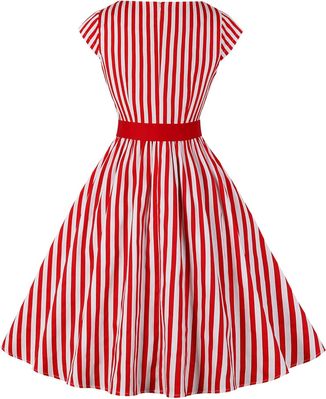 AXOE Damen Rockabilly Kleider 50er Jahre Baumwolle Gürtel 4XL Gestreift Rot, 4XL Gestreift Rot