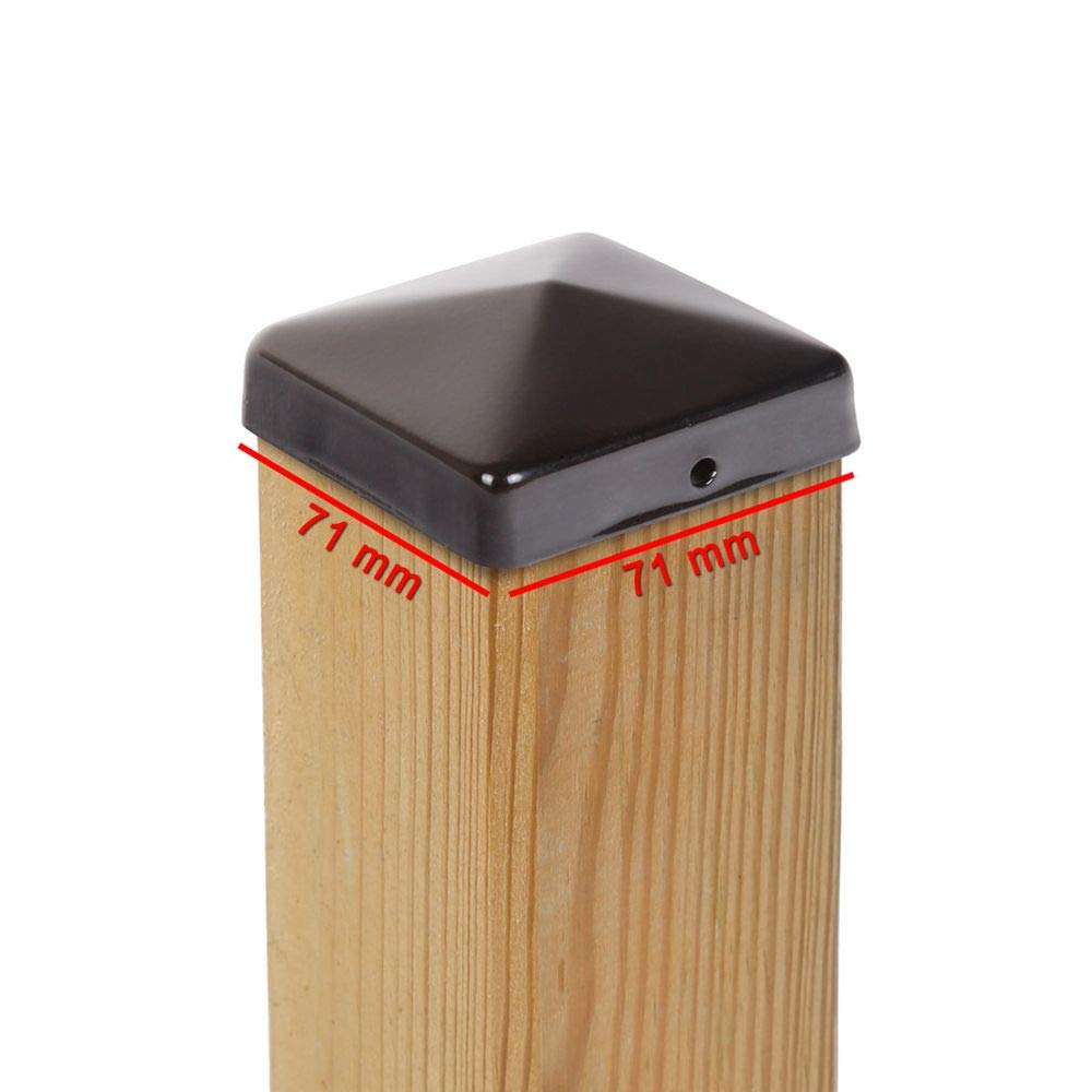 9 x Pfostenkappe Pyramide 71x71 mm – Abdeckkappe für 70x70 mm Holzpfosten – Stahl Schwarz Pulverbesc