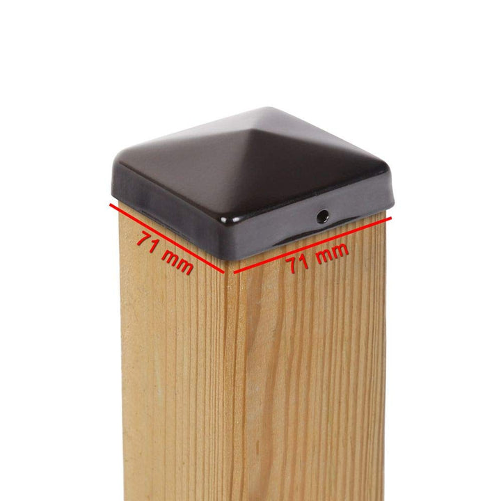 9 x Pfostenkappe Pyramide 71x71 mm – Abdeckkappe für 70x70 mm Holzpfosten – Stahl Schwarz Pulverbesc