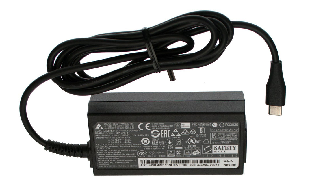 Acer Netzteil/Ladegerät 20V / 2,25A / 45W USB-C mit Netzkabel EU Spin 7 SP714-51 Serie (Original) 45