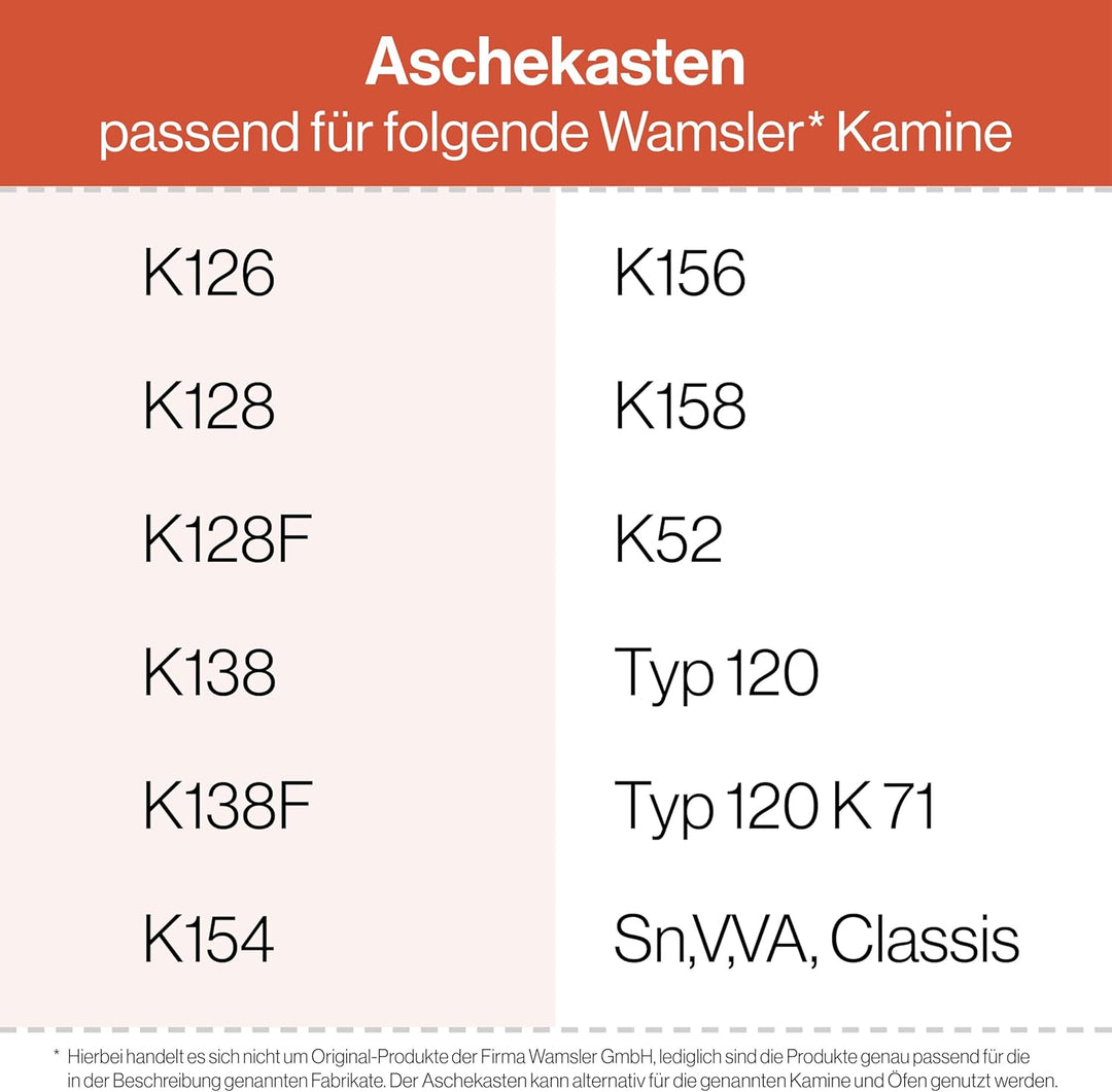 Aschekasten - Passend für Wamsler Kaminöfen inkl. Modellübersicht - Aschkasten aus verzinktem Stahlb