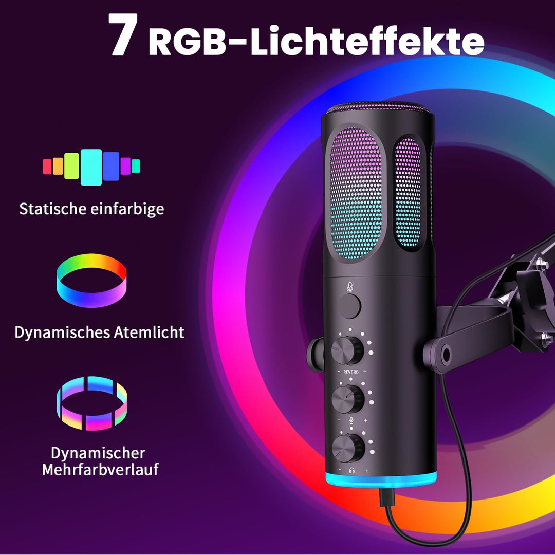 Ortizan Gaming Mikrofon PC, USB Podcast Mikrofon für PS4/5 und Mac, Noise Cancellation Kondensator M