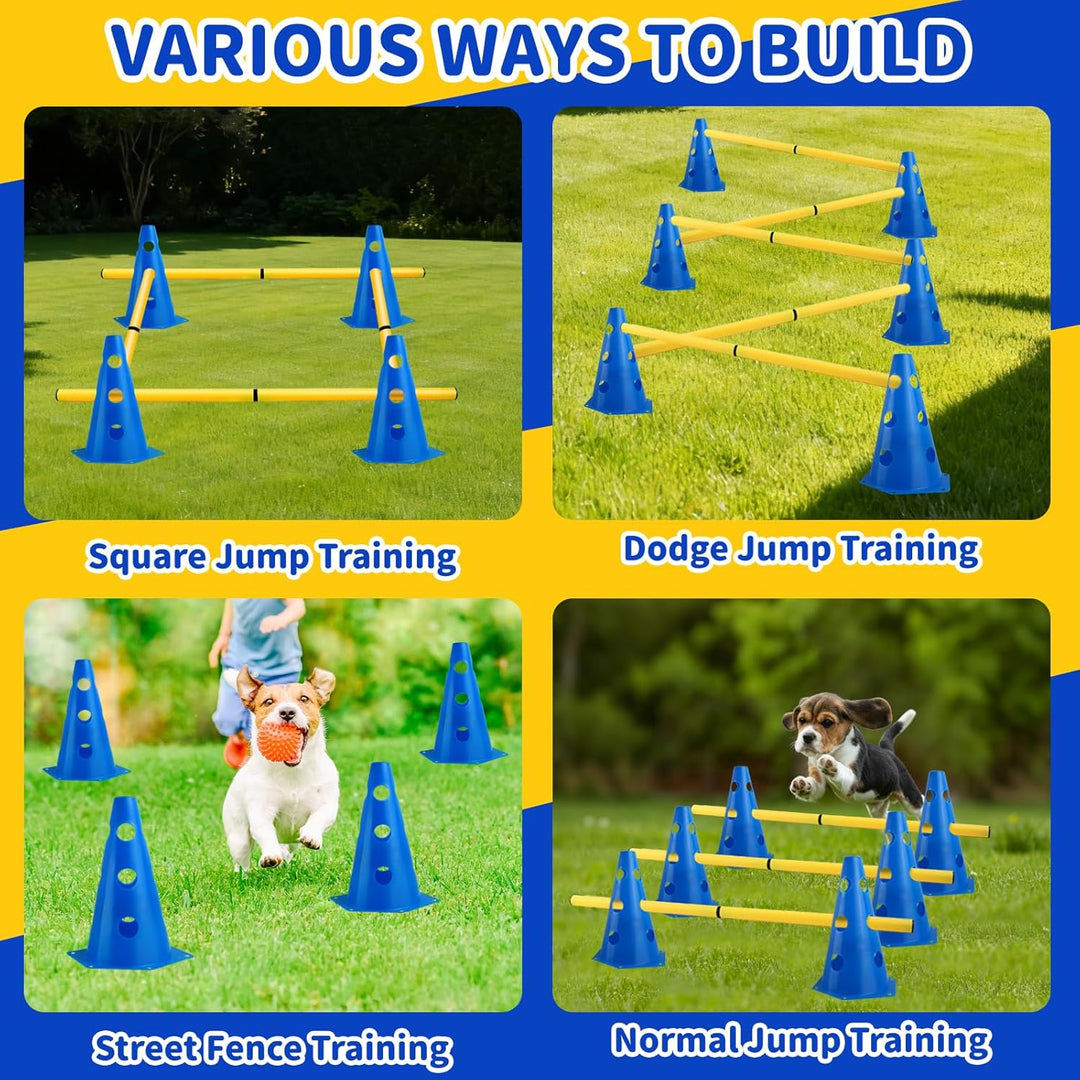 Steckhürden Set für Hunde, Agility Hürden für Hunde und Pferde, Agility Set mit 8 Kegel 23cm Höhe +