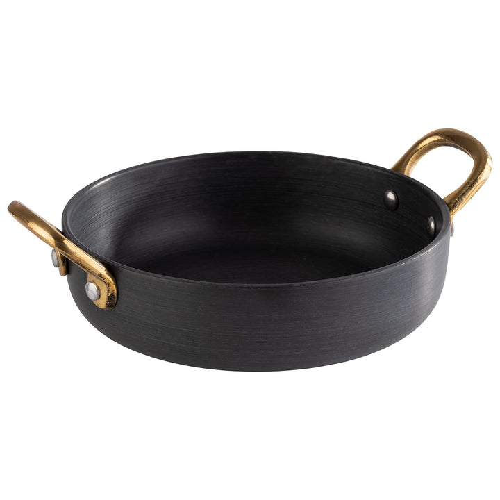 APS 40742 Serviertöpfchen, Aluminium, Griffe aus Messing, Ø 15 cm, 0,5 Liter, schwarz Ø 15 x H 6 cm,