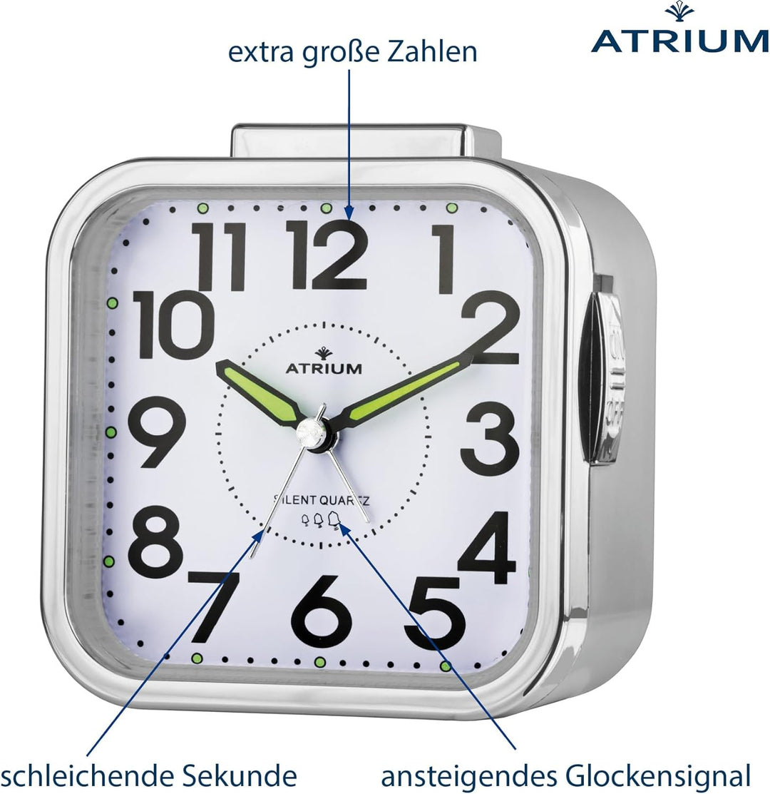 Atrium Seniorenwecker extra deutlich Analog Quarz ohne Ticken grosse Zahlen extra lautes Glockensign