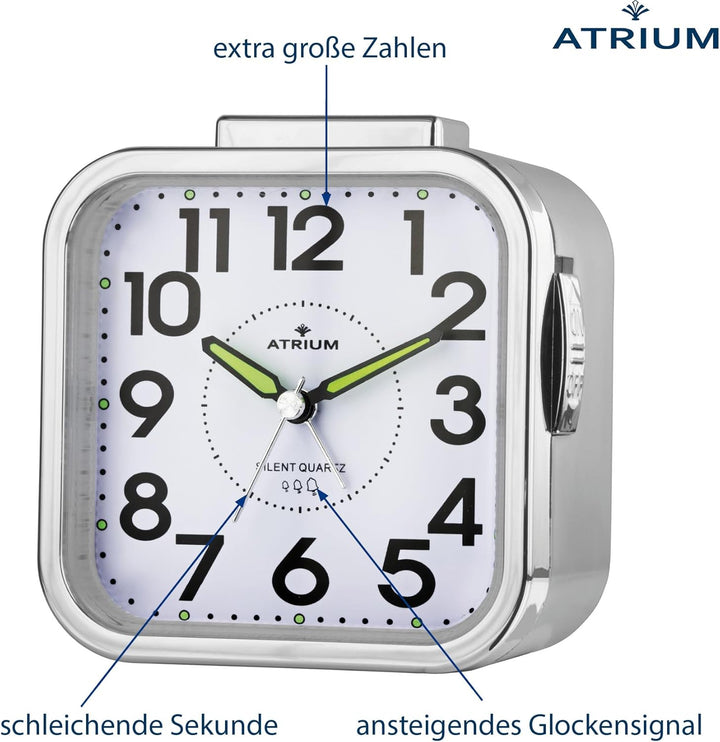 Atrium Seniorenwecker extra deutlich Analog Quarz ohne Ticken grosse Zahlen extra lautes Glockensign