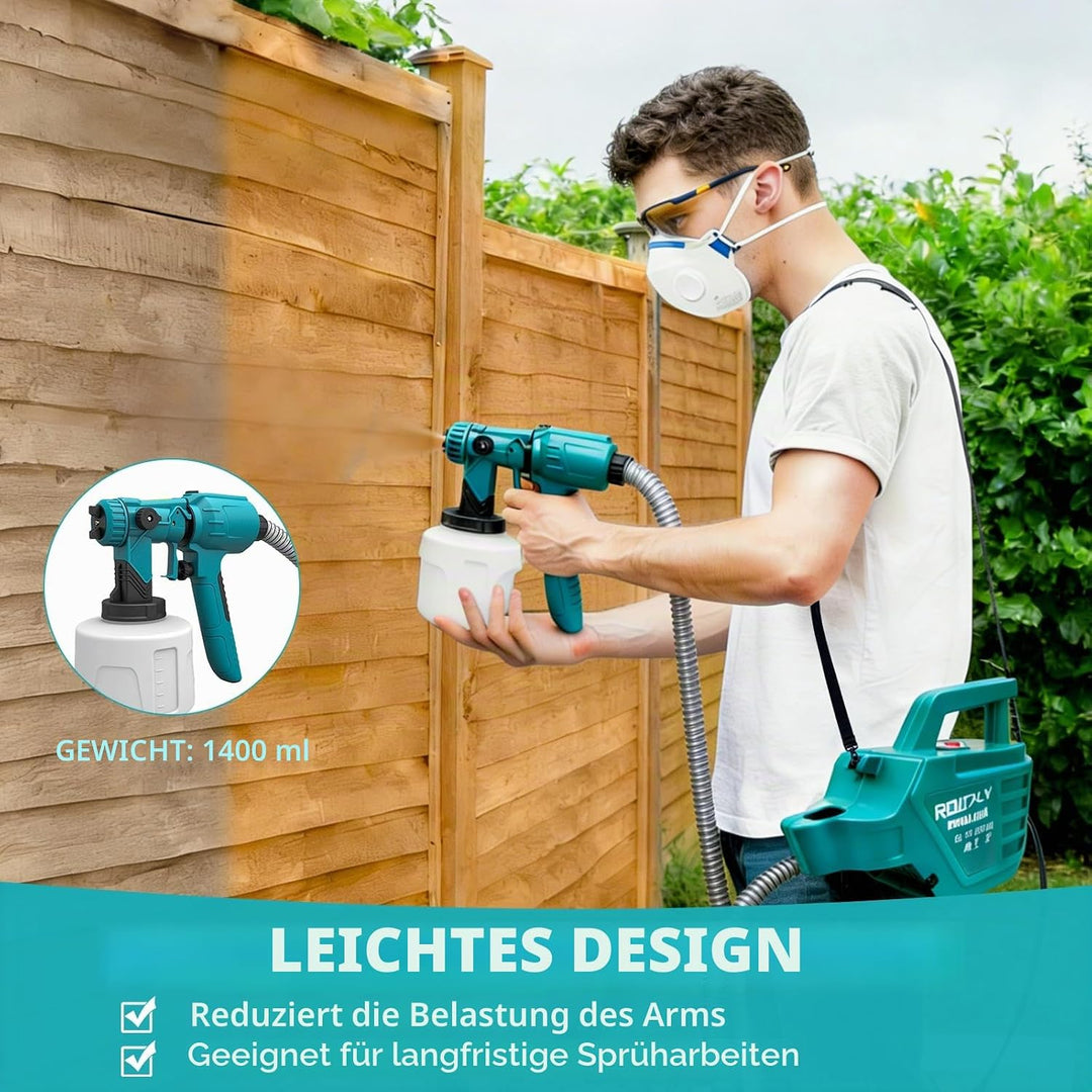 Elektrische Split Farbsprühsystem AC,1200ml Behälter, 4X Kupferdüsen (1,0/1,5/1,8/2,5 mm),3m EU-Stec