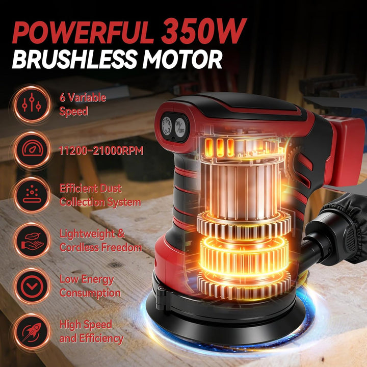 Bürstenloser Exzenterschleifer Kompatibel mit Milwaukee M18, 125 mm bürstenloser elektrischer Exzent