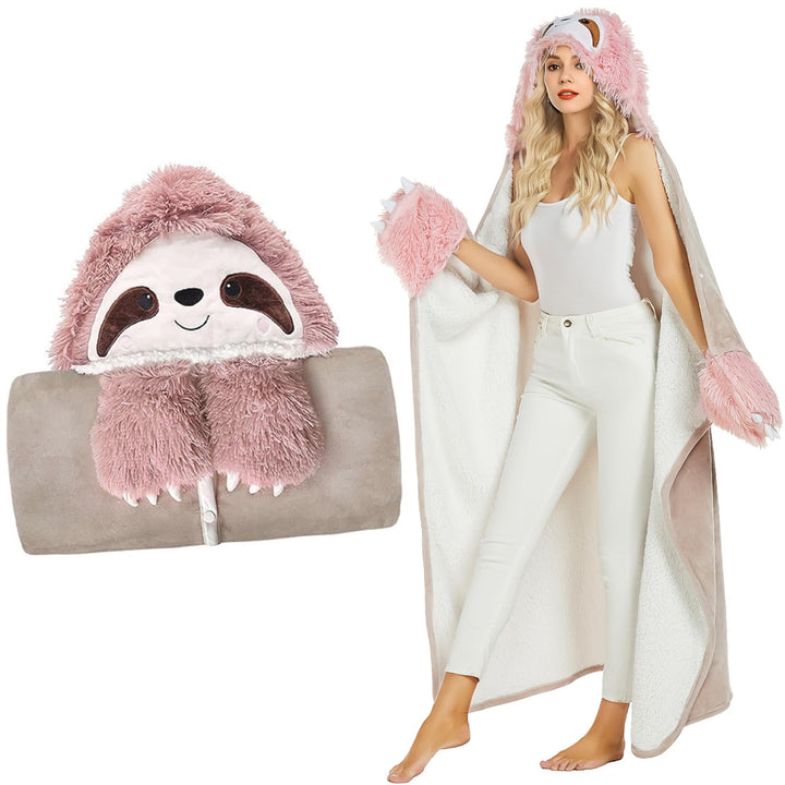 MSISILY Faultier Decke mit Ärmeln Und Kapuze, Faultier Geschenk für Frauen, Personalisierte Decke Fl