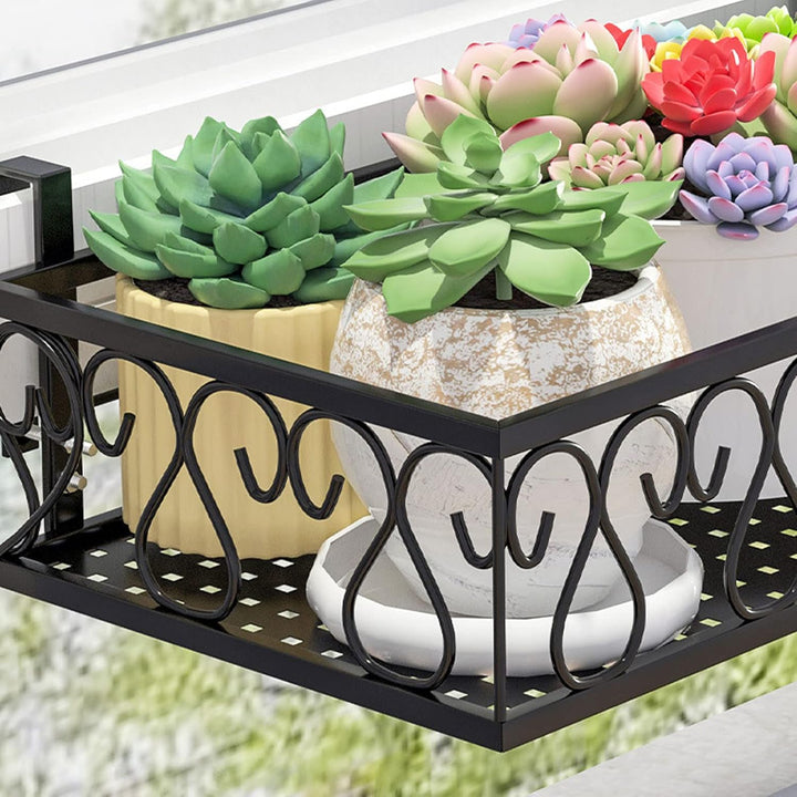Jenngaoo Blumentopfhalter Balkon, Eisen Dekorative Terrassen Geländer Regal Blumen Regal Korb Regal