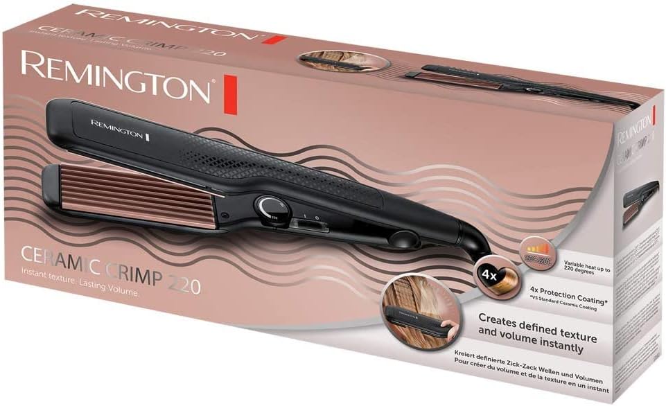 Remington Kreppeisen - Zick-Zack Wellen &amp; Volumen (37mm Stylingplatten, 150-220°C für feines &amp; dicke