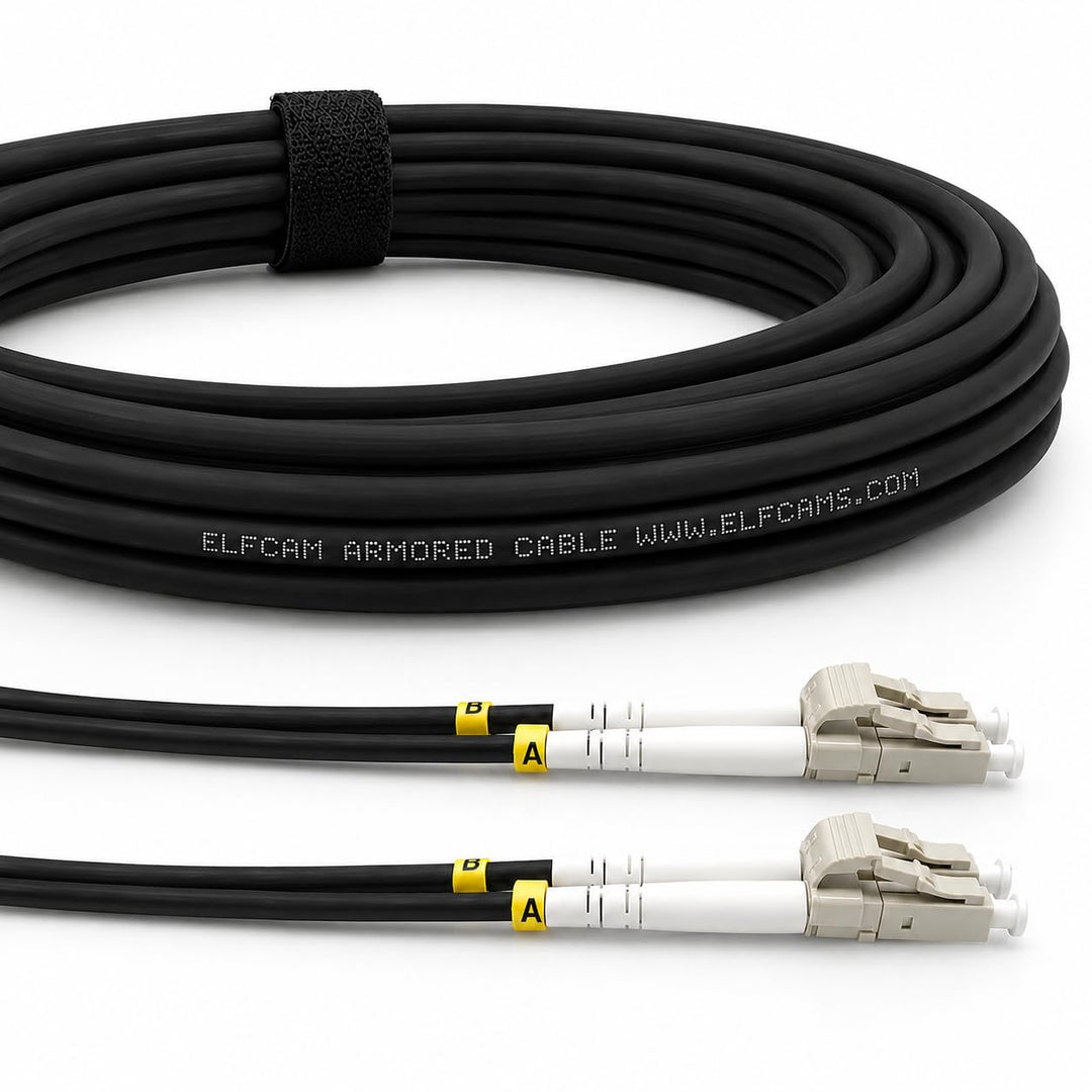 Elfcam® - 100m Gepanzerte Glasfaser-kabel LC/UPC auf LC/UPC OM3 Multimode Duplex 50/125um LSZH, LWL-