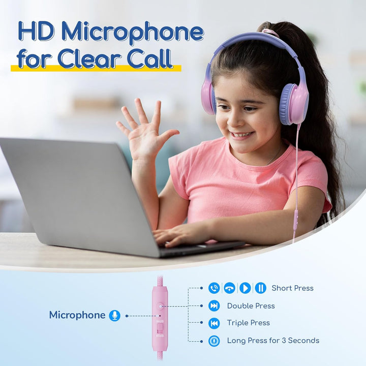 EarFun Kinder Kopfhörer, Kopfhörer Kinder mit USB-C Kabel, 85/94dB Lautstärkenbegrenzer, Faltbare, E
