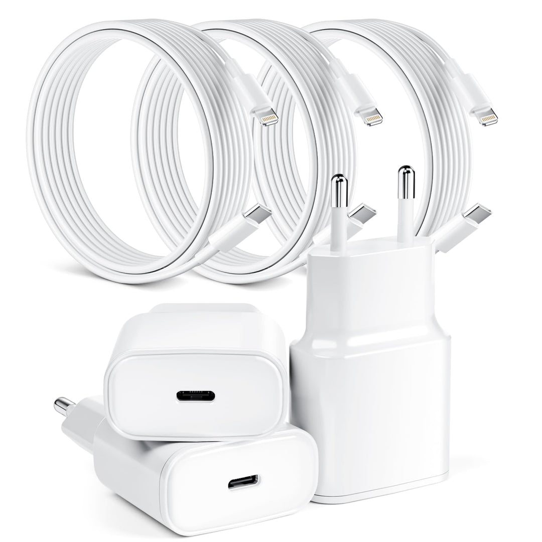 25W 3 Pack für iPhone Schnellladegerät und Ladekabel, USB C Ladegerät 2M Schnellladekabel Stecker Ne