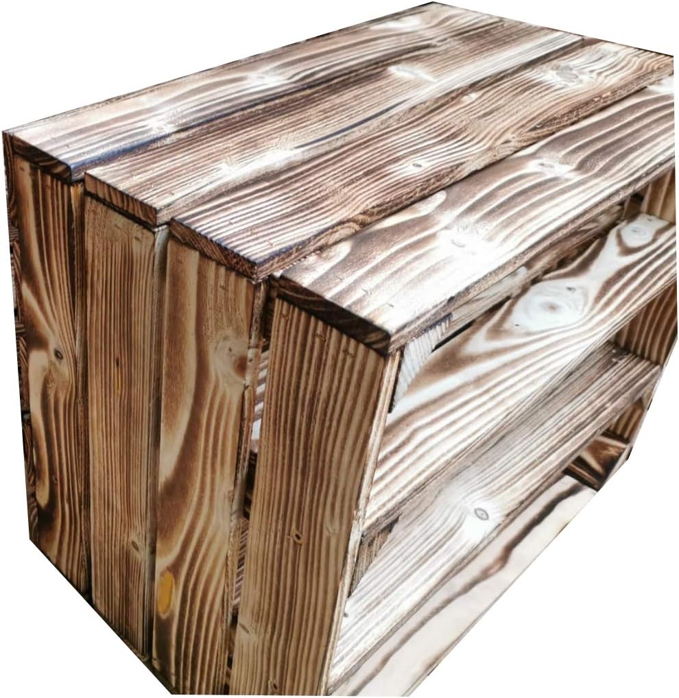 Teramico Holzkiste 50 x 40 x 30cm - Vintage-Look geflammt - Weinkiste Obstkiste Set Dekoration (2er