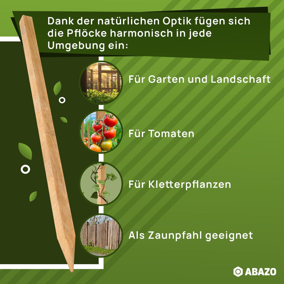 Buchenholz Holzpflöcke & Holzpfähle Quadratisch 25 Stück - Längen 100 cm - Ideal für Zaunpfosten, Za