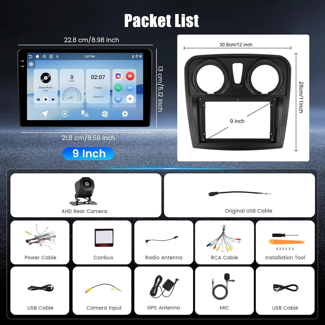 Hikity 4+128G Autoradio für Renault Dacia SANDERO II B52 2012-2019, 9" Bildschirm Radio mit Wireless