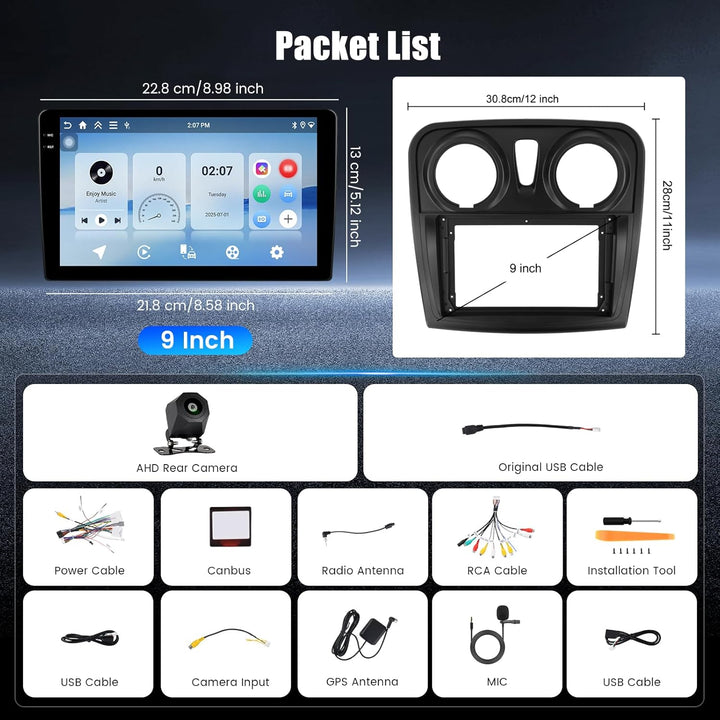 Hikity 4+128G Autoradio für Renault Dacia SANDERO II B52 2012-2019, 9" Bildschirm Radio mit Wireless