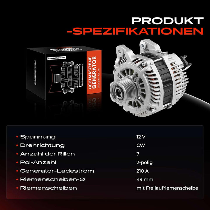 Frankberg Lichtmaschine Generator 210A Kompatibel mit Espace IV JK0/1 2.0L 2006-2021 Laguna III BT0/