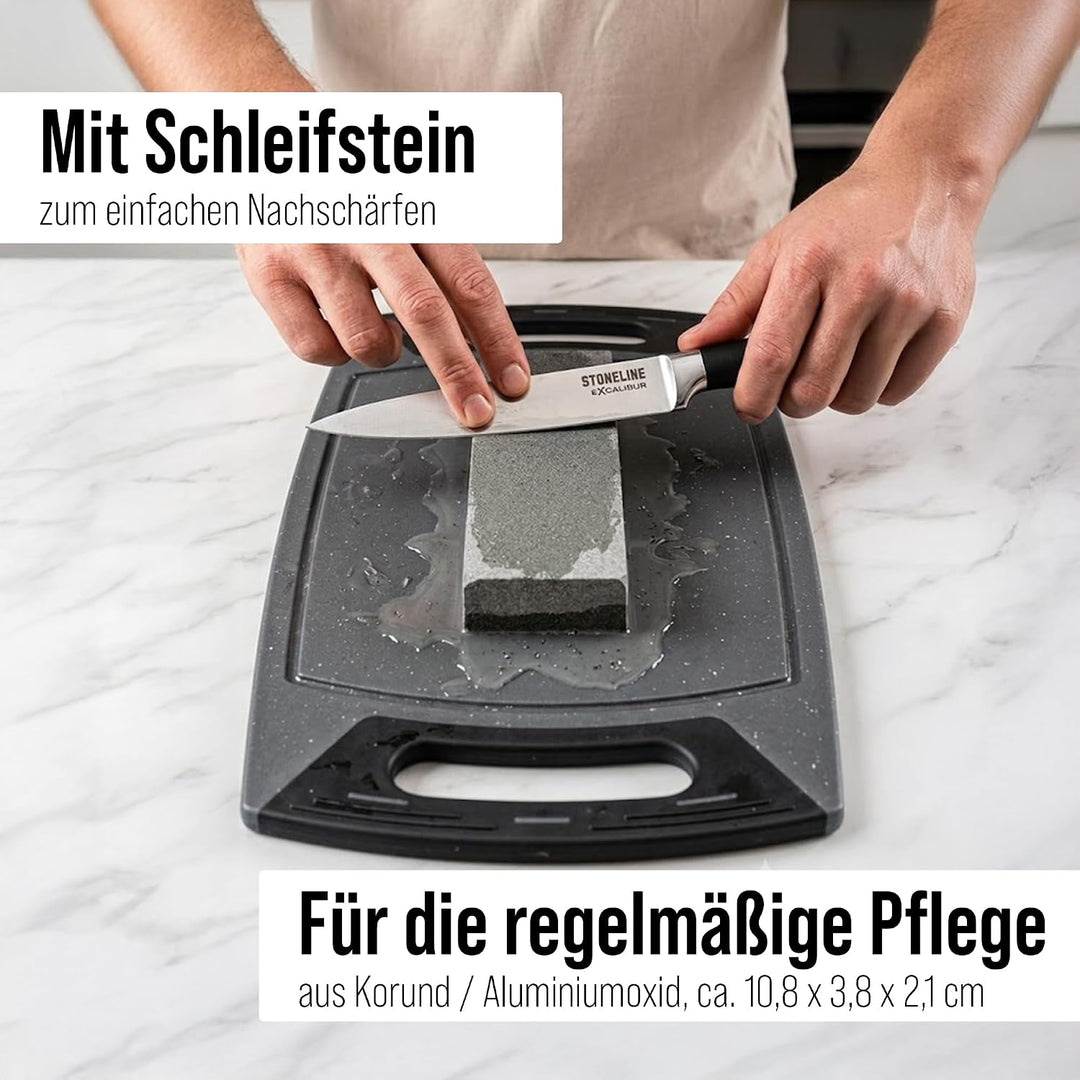STONELINE® EXCALIBUR® Messerblock, bestückt, 6-teilig, rostfreier Spezialklingenstahl, Inklusive Sch