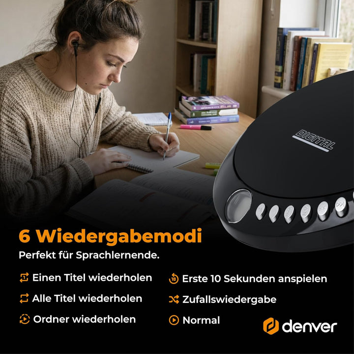 Denver DM-24 Discman, Schwarz ohne Anti-Schock Single, ohne Anti-Schock Single