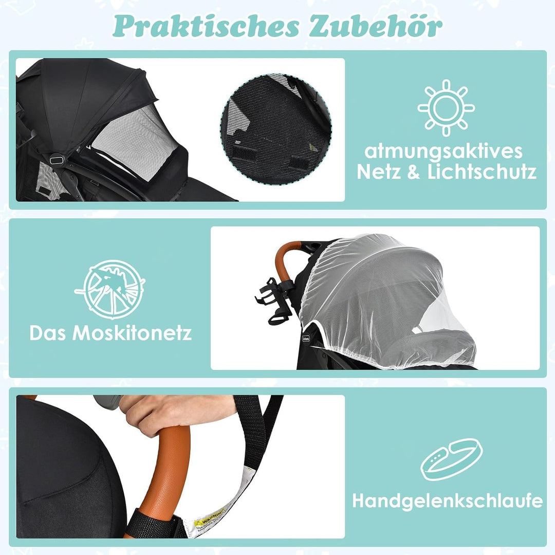 COSTWAY Kinderwagen klappbar, Reisebuggy mit Liegefunktion, Kinderbuggy mit verstellbarem Rückenlehn