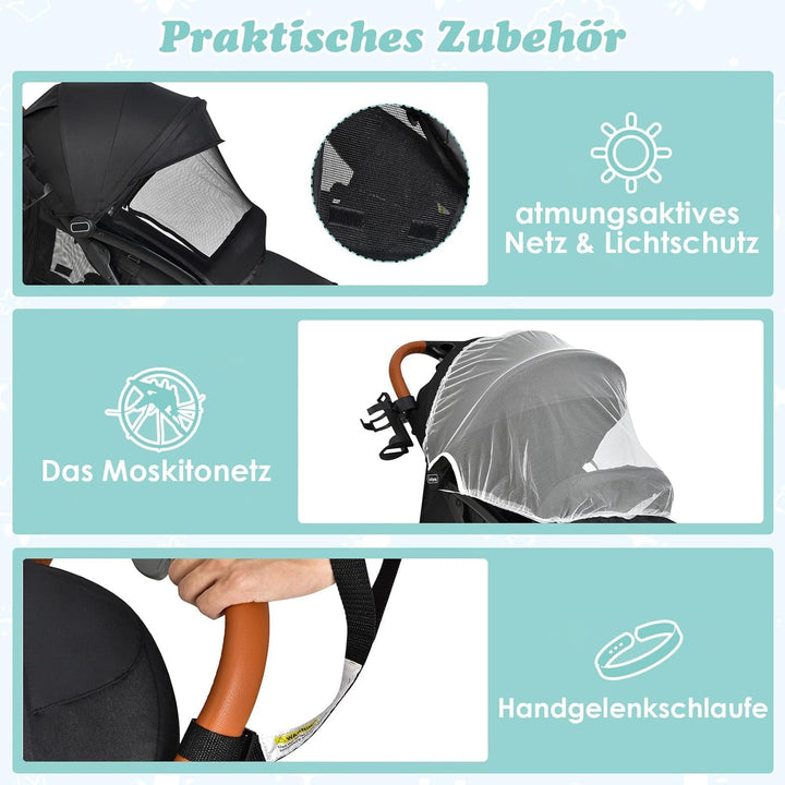 COSTWAY Kinderwagen klappbar, Reisebuggy mit Liegefunktion, Kinderbuggy mit verstellbarem Rückenlehn