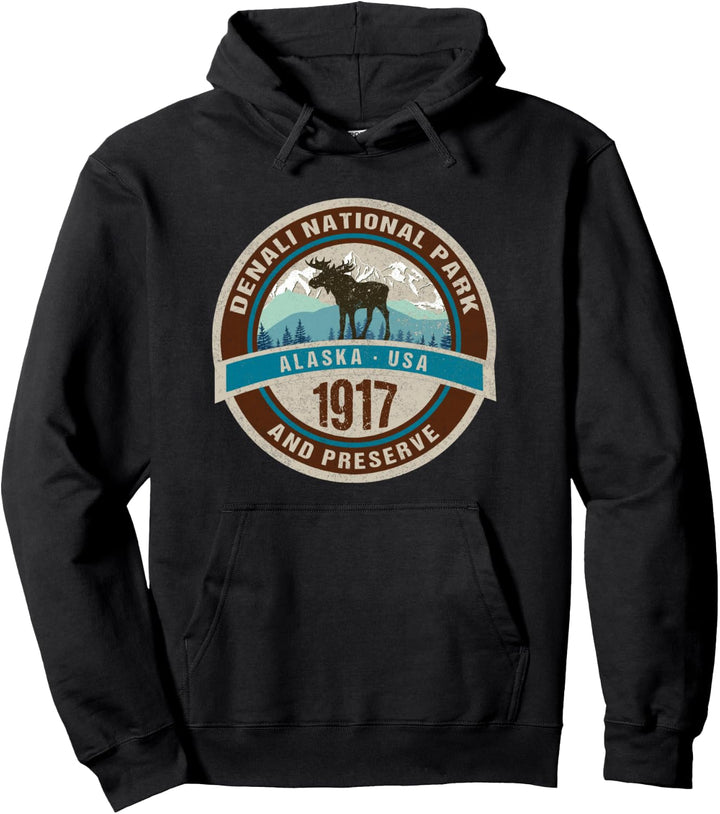 Denali National Park Alaska Elch Distressed Souvenir Pullover Hoodie