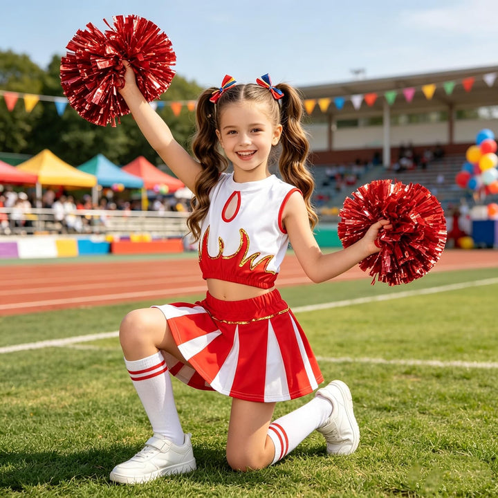 LOLANTA Mädchen Cheerleader Kostüm Schulkind Cheer Kostüm Outfit Karneval Kostüm Rot 122-128, Rot 12