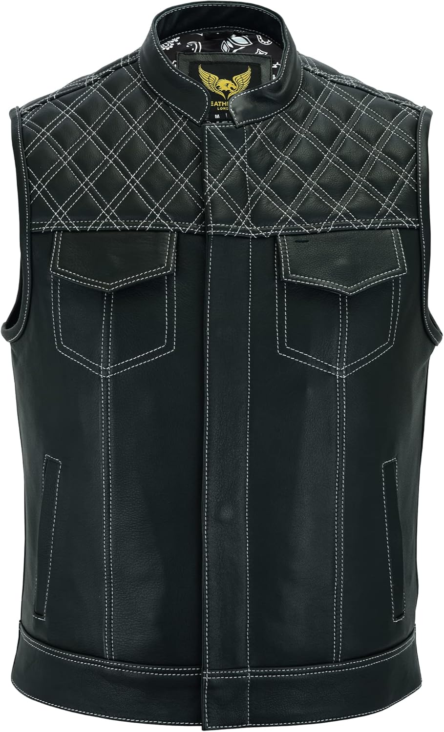 Leatherick Groove Club Herren-Motorradweste aus schwarzem Leder – Bikerweste 64 Schwarz, 64 Schwarz