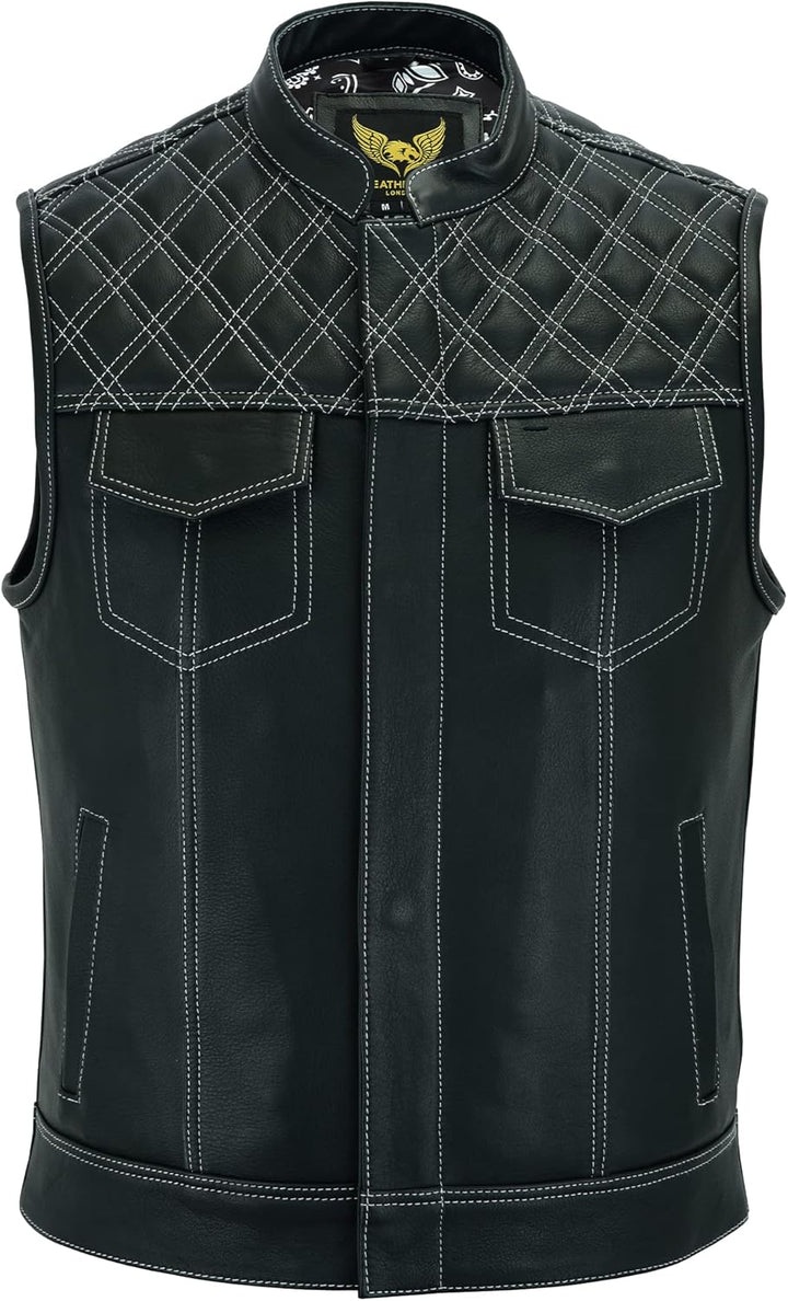 Leatherick Groove Club Herren-Motorradweste aus schwarzem Leder – Bikerweste 64 Schwarz, 64 Schwarz