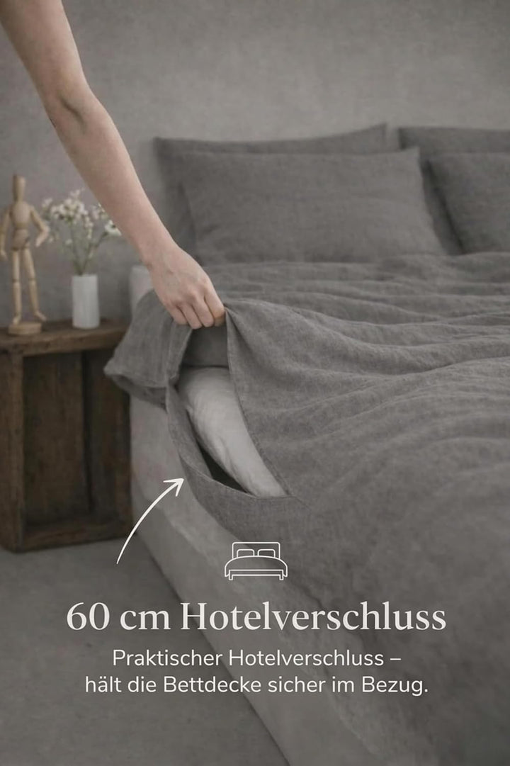 Ger3as Leinen Bettwäsche Set 100% Natur Leinen Stonewashed, Naturfaser Leinen, mit Hotelverschluss (