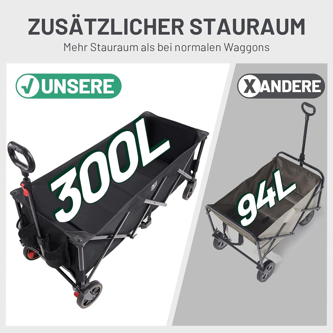 TIMBER RIDGE XXXL Bollerwagen Faltbar 300L 160KG mit Netze als Fallschutz Transportwagen mit Bremse