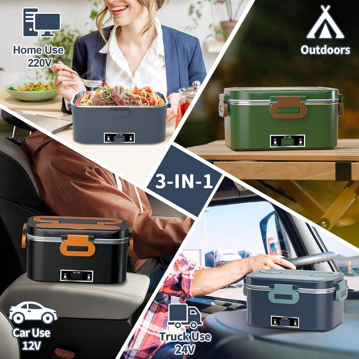 SOOOEC Elektrische Lunchbox 100W, 3-in-1 tragbare beheizte Lunchbox, Herausnehmbare Edelstahl-Brotdo