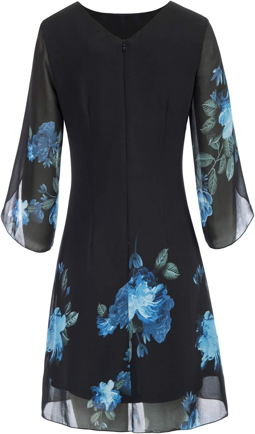 GRACE KARIN Damen Kleid Elegant Chiffon Kleid 3/4 Ärmel Loose Abend Cocktailkleid XXL Schwarz-blau,