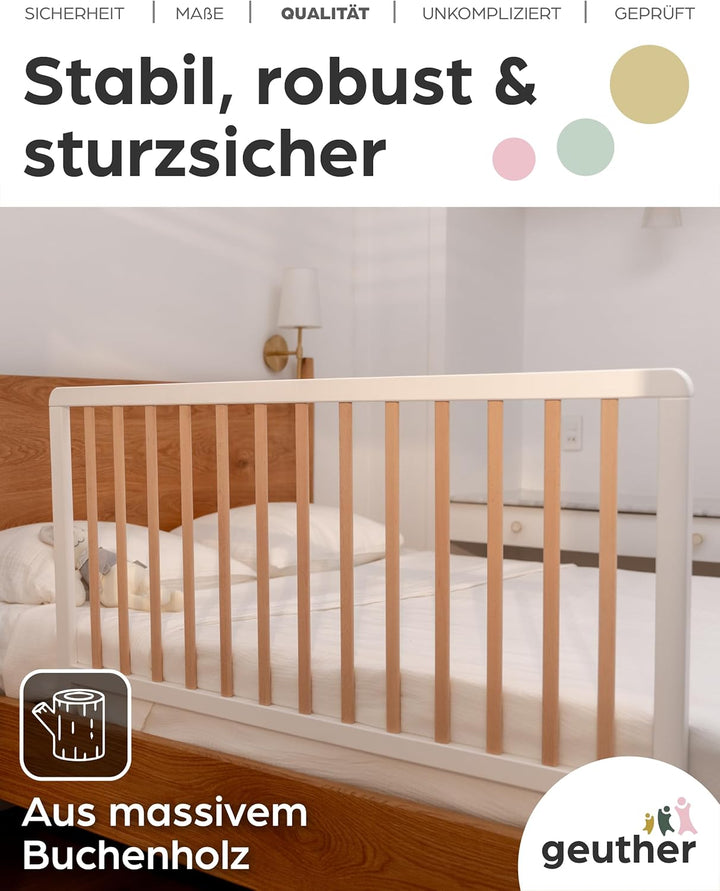 Geuther Bettschutzgitter Lissi Extrahoch: 60 cm - 110 cm lang in Naturbelassen – Sicheres Bettgitter