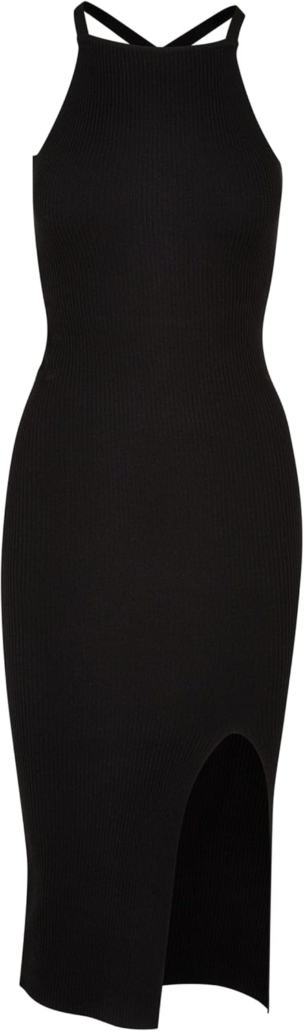 Urban Classics Damen Ladies Midi Rib Knit Crossed Back Dress XL Schwarz, XL Schwarz