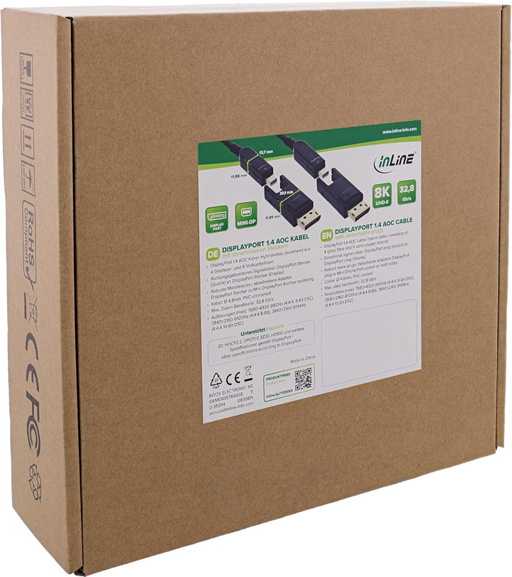InLine DisplayPort 1.4 AOC Kabel, 8K 4K, 240Hz, abnehmbare Stecker, Länge 40m, 17240O, 40m