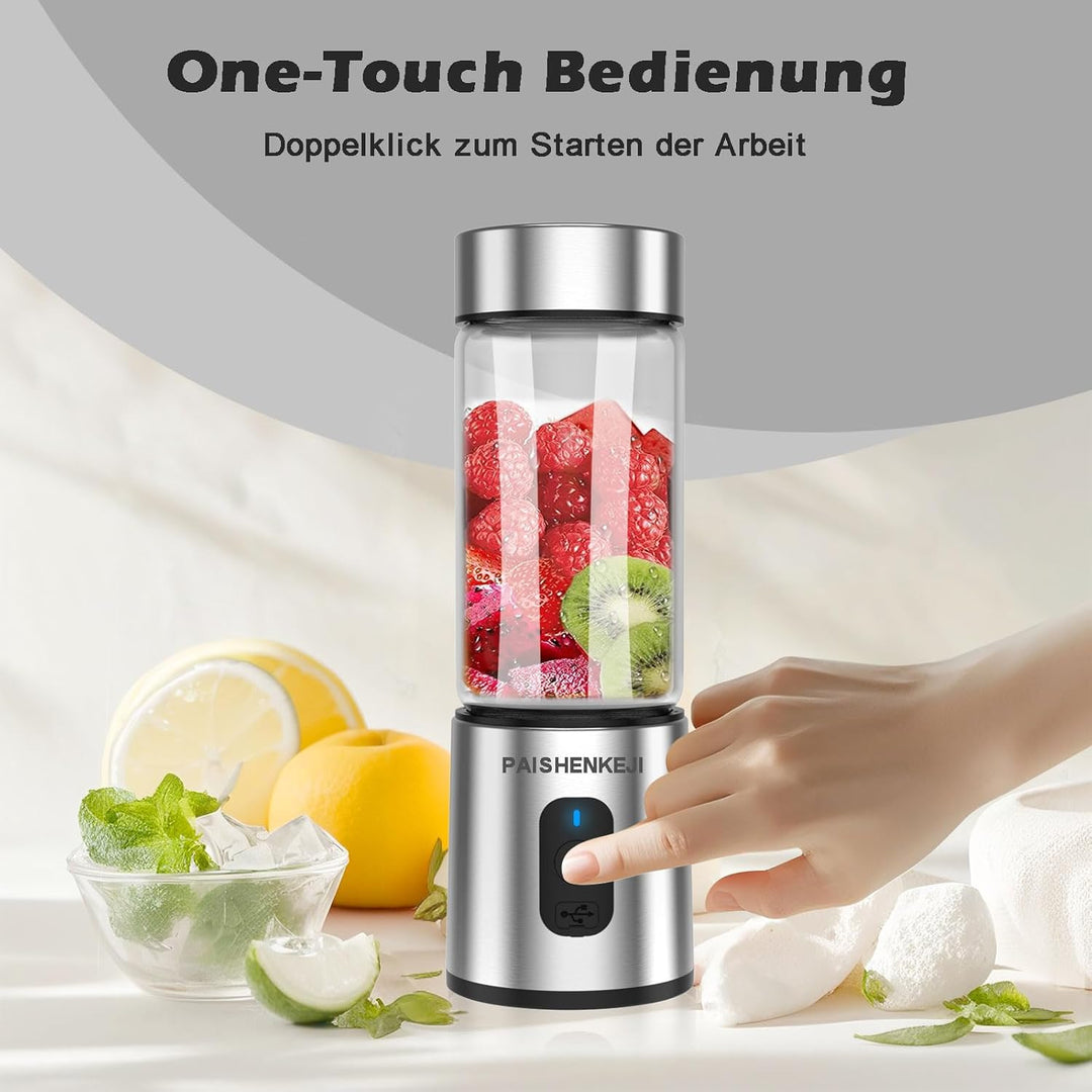 Mini Mixer Glas Smoothie Maker - Standmixer, Tragbarer Mini Blender, Smoothie Maker to go, 400ml Tra