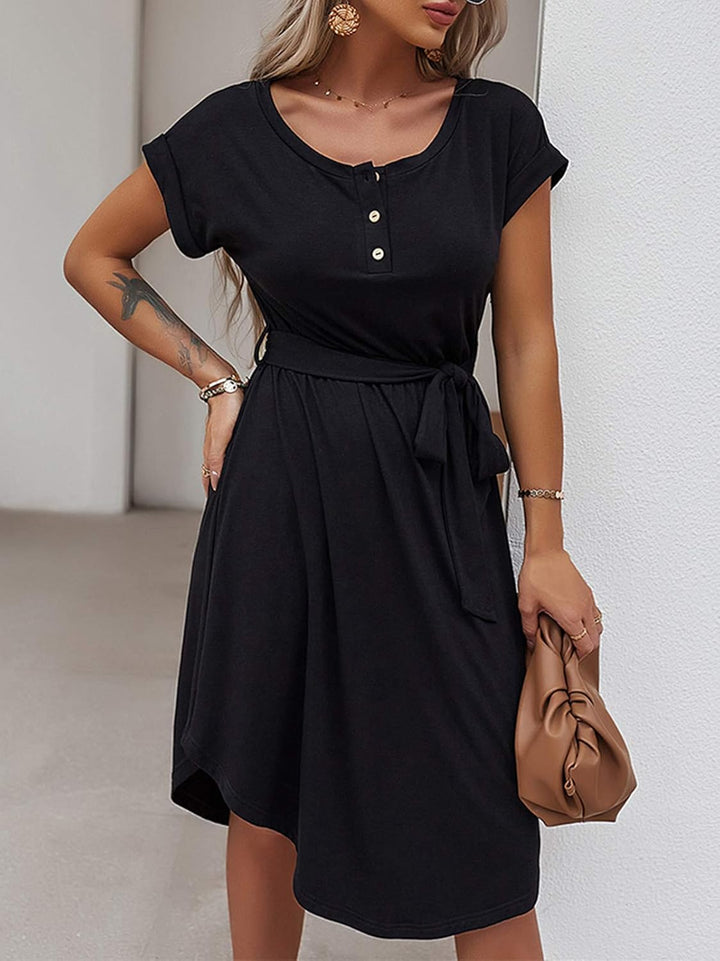 Bequemer Laden Damen Sommer Kleid Knopfleiste Kurzarm Midi Kleider Elegant Sommerkleid Businesskleid