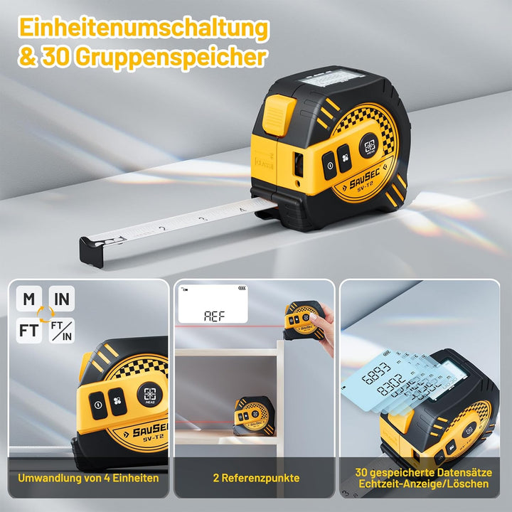 Laser Entfernungsmesser, SAVSEC 2 in 1 80m Laser Massband Digitales Massband mit Laser, Distanzmessg