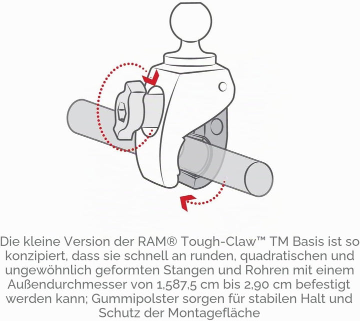 RAM Mounts (RAP-B-400U) Tough-Claw klein mit 2,54 cm Durchmesser Gummiball Single, Single