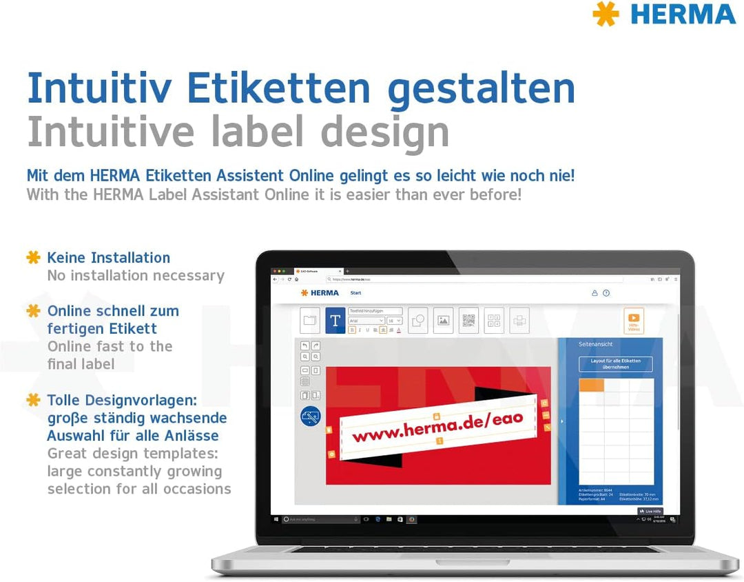 HERMA 10740 Recycling Ordnerrücken Etiketten kurz breit, 80 Blatt, 192 x 61 mm, 4 pro A4 Bogen, 320