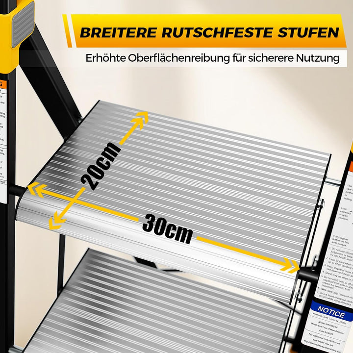KINGRACK Trittleiter 3 Stufen Klappbar Aluminium, Klappleiter mit Handlauf, Haushaltsleiter Anti-Rut