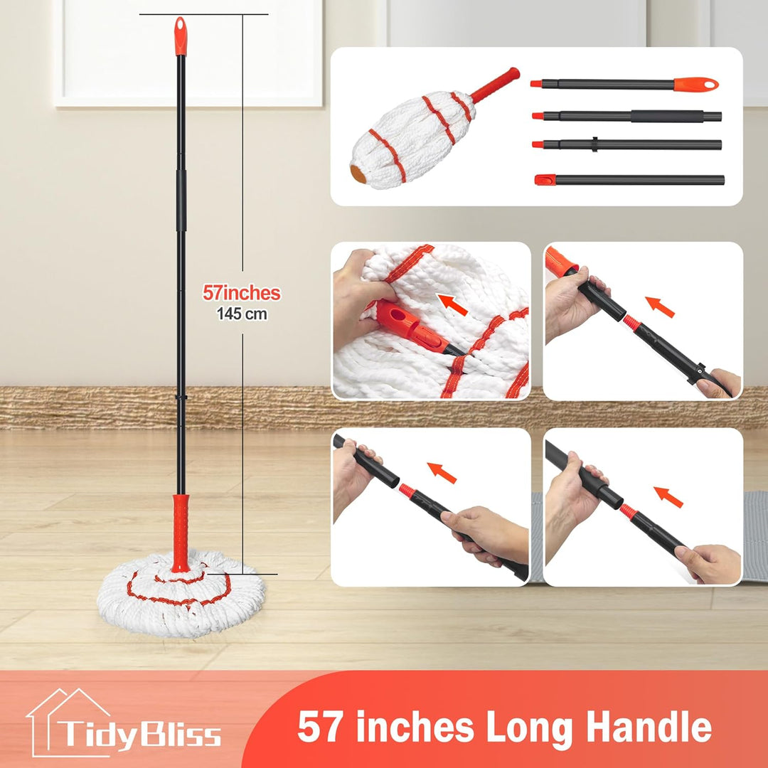TidyBliss Bodenwischer Wischmopp, Wischer Boden mit 145 cm Langem Stiel, Selbst Wringing Mop, Microf