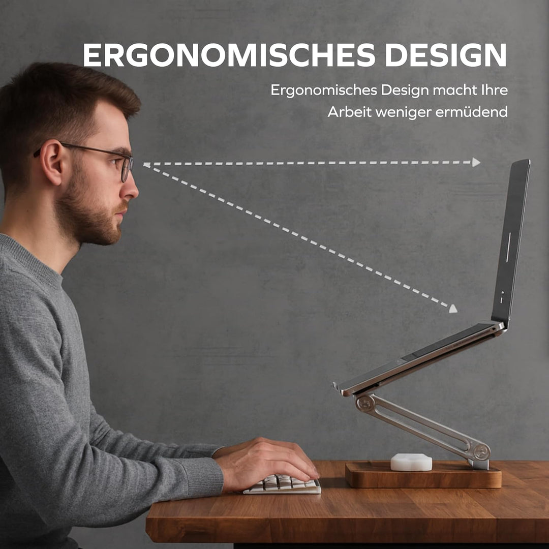 muso wood Laptop Ständer Holz Höhenverstellbar - aus Aluminium und Walnussholz - Universal Notebook